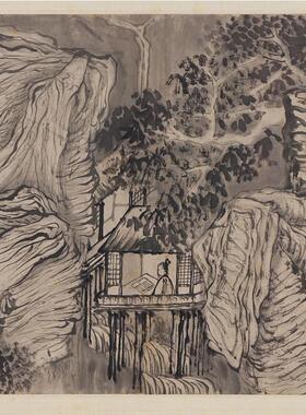 清 石涛-奇峰怪石图 名家山水国画真迹微喷复制学习临摹画稿装饰