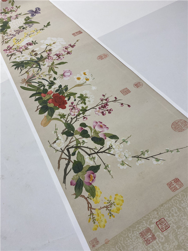 清钱维城万有同春图卷仿古工笔花卉长卷艺术微喷高清复制字画范本