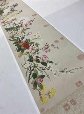 清钱维城万有同春图卷仿古工笔花卉长卷艺术微喷高清复制字画范本