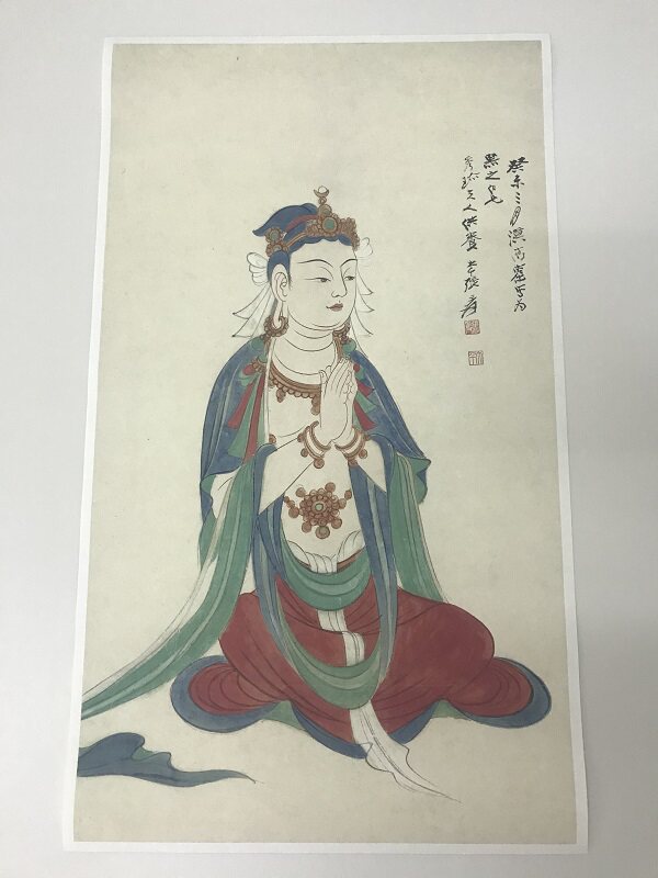 1:1张大千座像观音人物真迹国画艺术微喷名画复制品大堂装饰挂轴