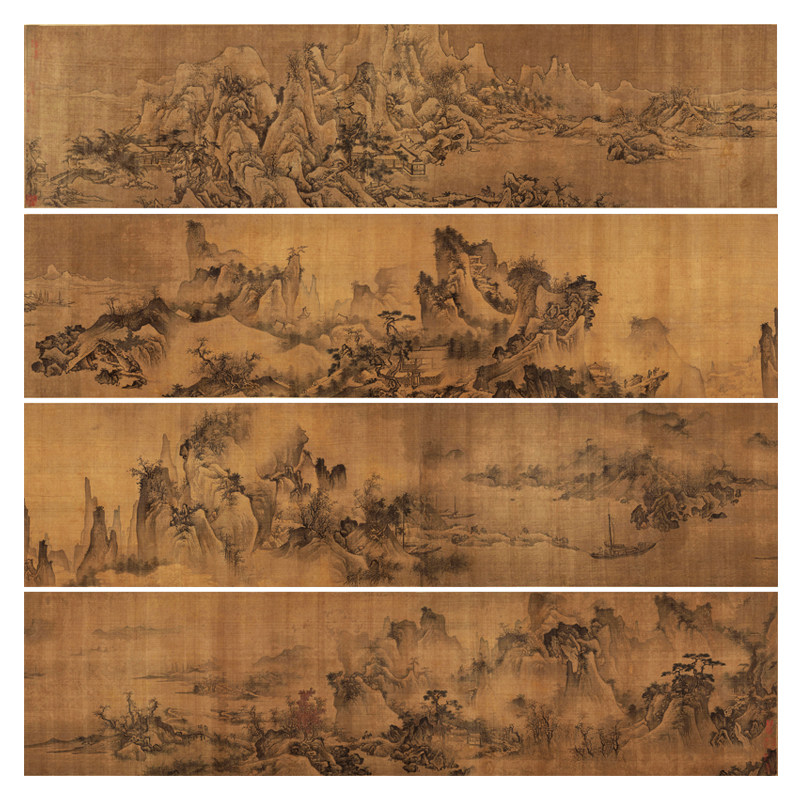 李唐四季山水图卷高清微喷宋元山水长卷复制传统山水画临摹