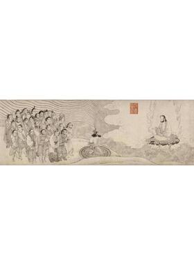 番王礼佛图高清微喷古代佛画复制品传统人物白描画稿工笔佛像白描