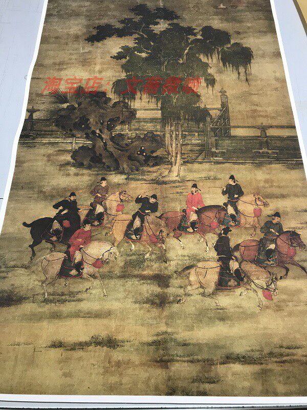 五代 赵喦 八达游春图 绢本 艺术微喷仿真古代名画复制品装饰画