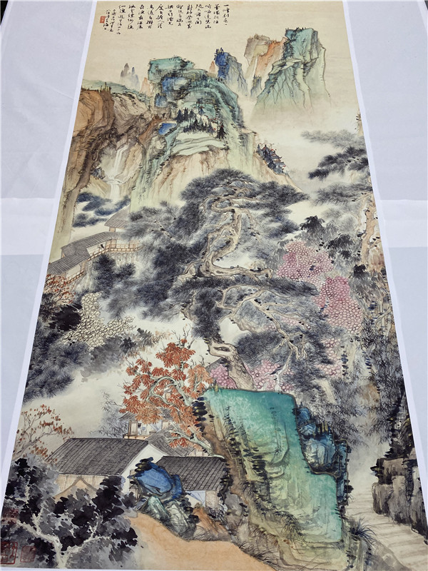 胡也佛仿石涛山水图国画真迹复制青绿山水画芯未装裱水墨装饰临摹