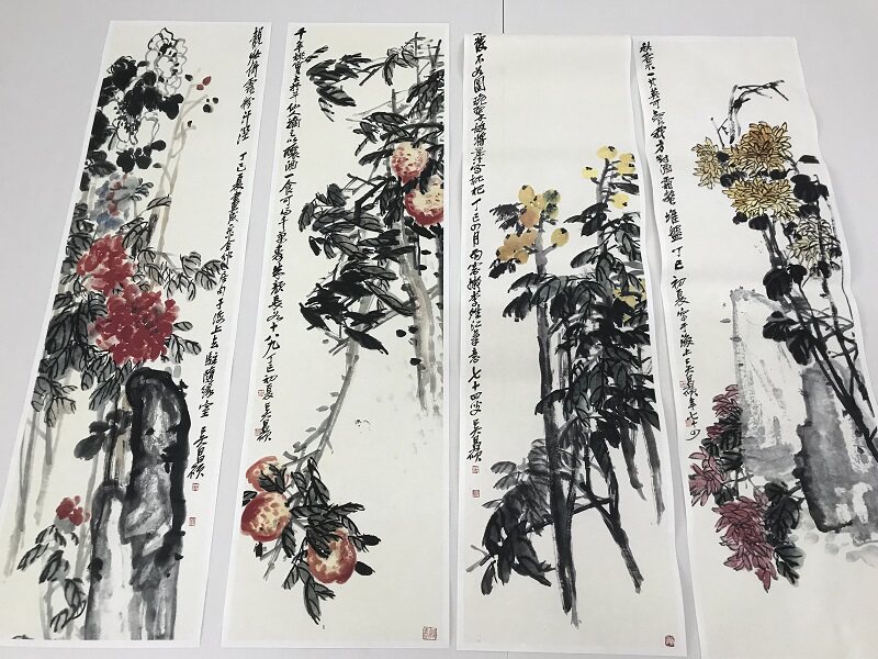 仿古画吴昌硕四条屏名人艺术微喷