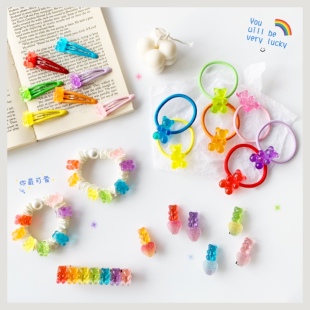 网红ins彩虹色小熊软糖橡皮筋洛丽塔发夹刘海夹发绳扎头发皮筋女