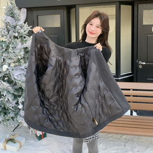 法式气质灰色格子羽绒服女冬超火好看高级小众白鸭绒加厚毛呢外套图片