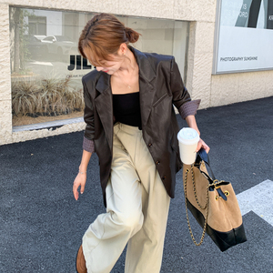 休闲风宽松型长袖西装洋气秋季宽松显瘦炸街韩版百搭春秋气质网红图片