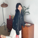 黑色好看高级感娃娃领机车皮衣夹克女春新款小个子休闲显瘦短外套，女装皮衣，浙宝165