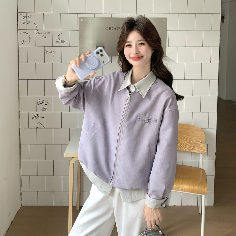 26春全新2B227拼色衬衫领假两件夹克390P165K268,女装短外套,2B227