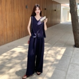 慵懒松弛感休闲套装女2025年夏季新款设计感拼接背心阔腿裤两件套，商品下架区，浙宝165