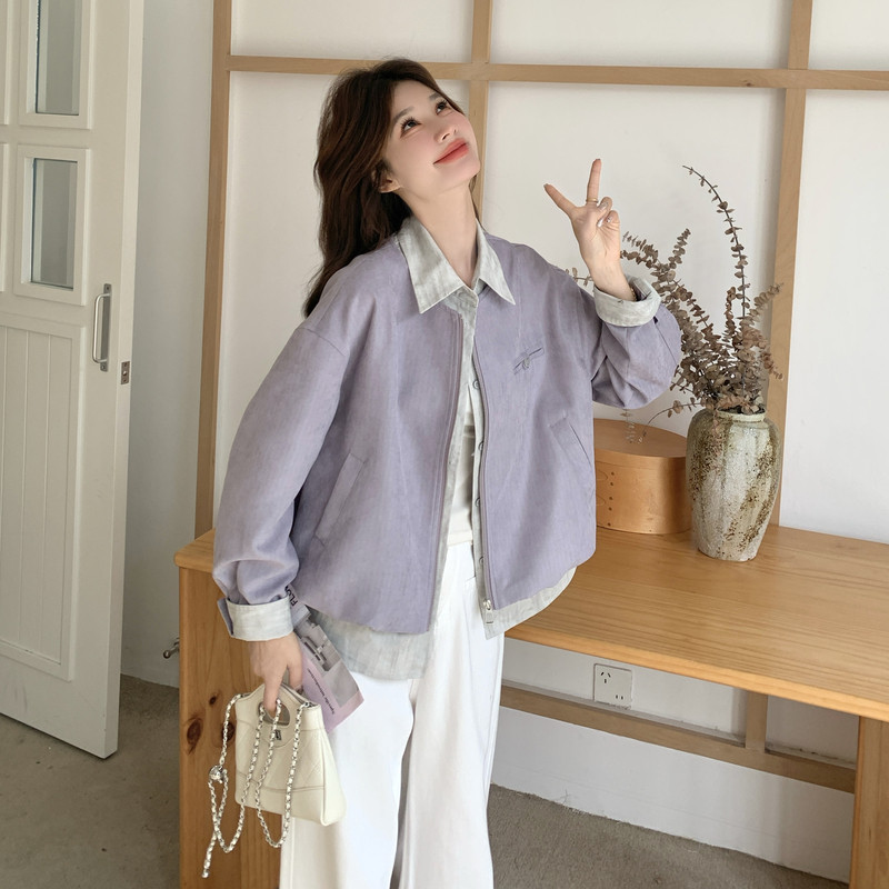 26春全新2B227拼色衬衫领假两件夹克390P165K268,女装短外套,2B227