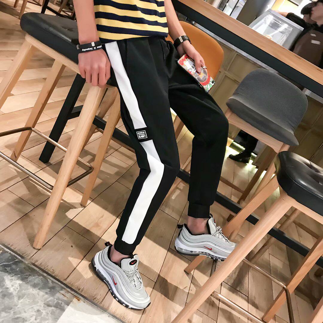 夏季裤子男春款潮牌潮流束脚校服裤修身运动韩版学生百搭九分班裤