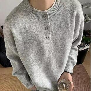 内打底慵懒深灰色复古搭秋冬季 衫 穿美式 男款 加厚毛衣 风工作针织衫