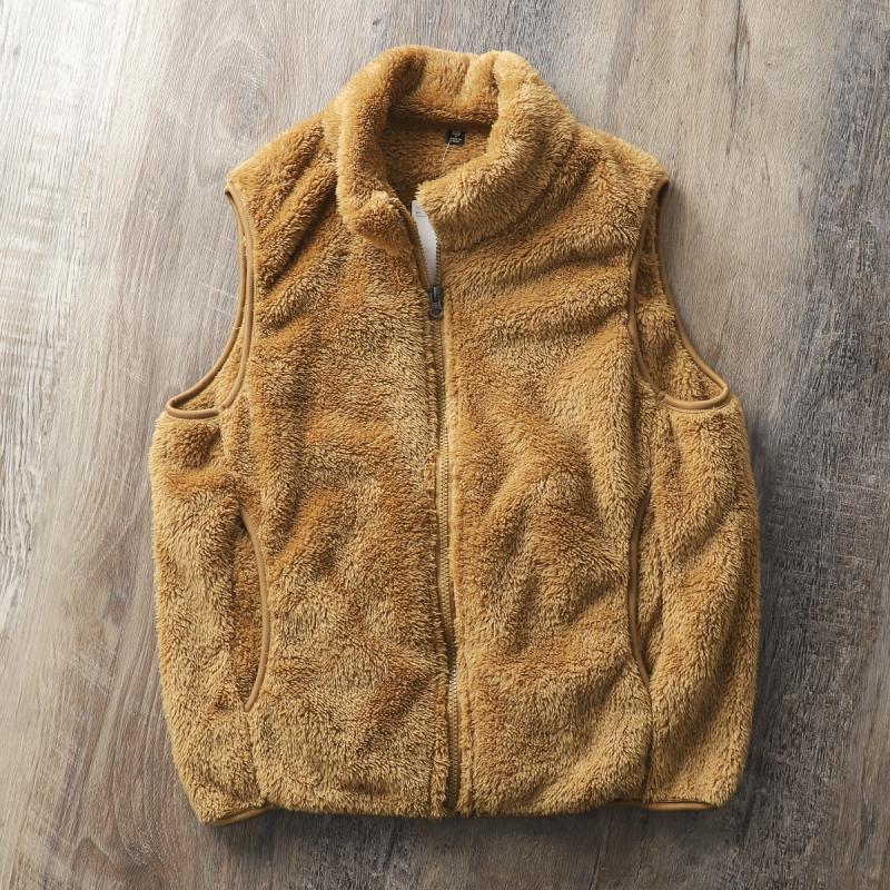 马甲无袖绒男士休闲立领开衫羊羔绒日系坎肩珊瑚长毛冬季外套保暖