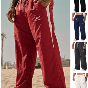 YOUNGLA美式新款运动健身跑步长裤潮牌休闲印花拼接透气阔腿裤子