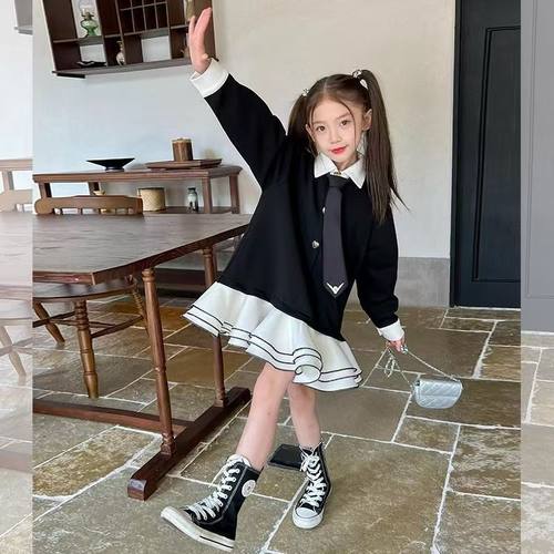 女童小香风套装冬装新款儿童外套背心裙两件套女孩棉衣裙子