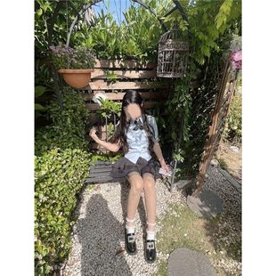 上衣 辣妹polo领收腰jk衬衫 女夏季 修身 显瘦百搭衬衣学院风泡泡短袖