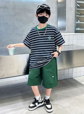 夏装男童薄款灰白色工装裤ivan家童装儿童百搭休闲中裤五分裤短裤