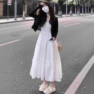 搭配一整套小个子韩系茶系穿搭淑女气质套装 白色吊带连衣裙子夏装