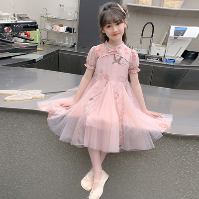 女童中国风网纱连衣裙旗袍裙夏季