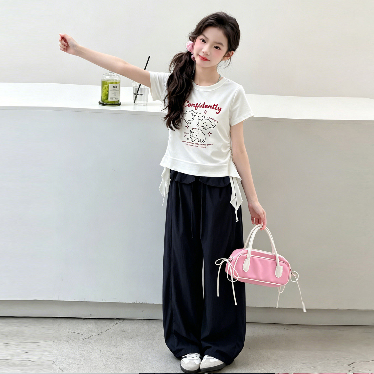 女童短袖T恤套装洋气2026夏季新款中大儿童宽松运动休闲裤子夏装