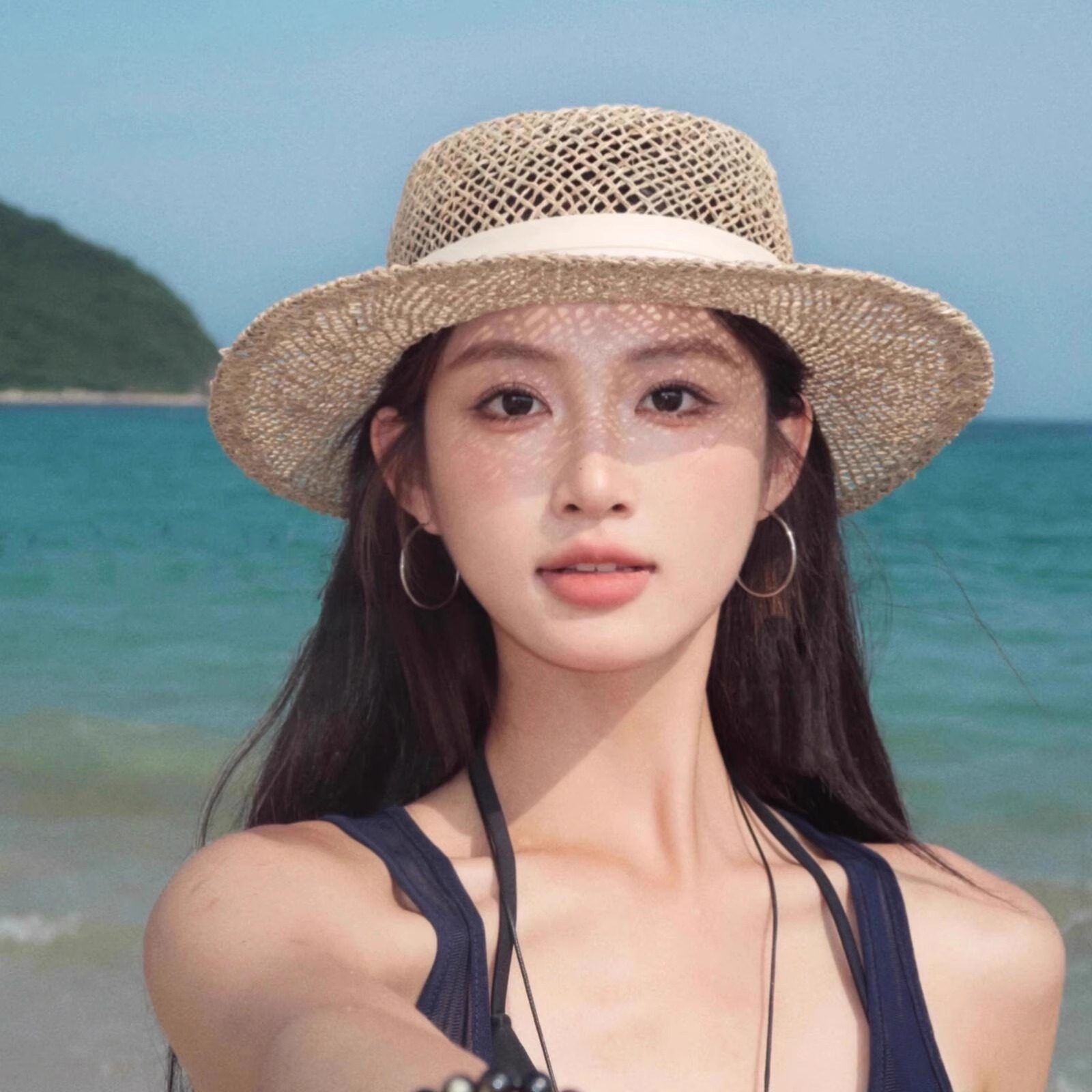 法式镂空平顶草帽海边度假遮阳帽