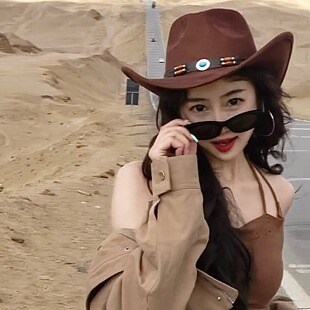 新款 西部牛仔帽出游毛呢爵士礼帽男女士民族风大檐帽遮阳帽藏族帽