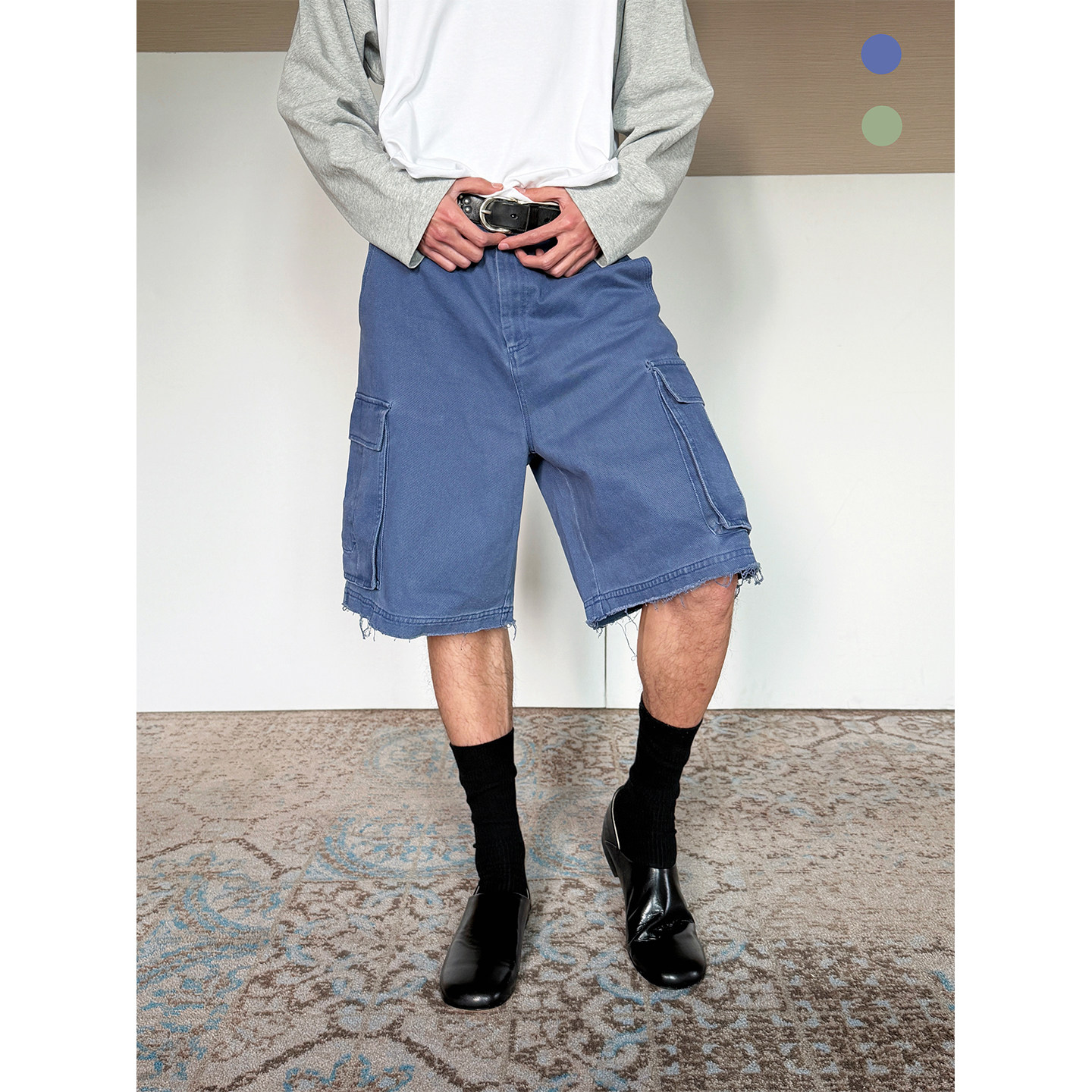 TRENDYWU 美式工装“糙砾”街头水洗工装做旧五分多口袋炮弹短裤