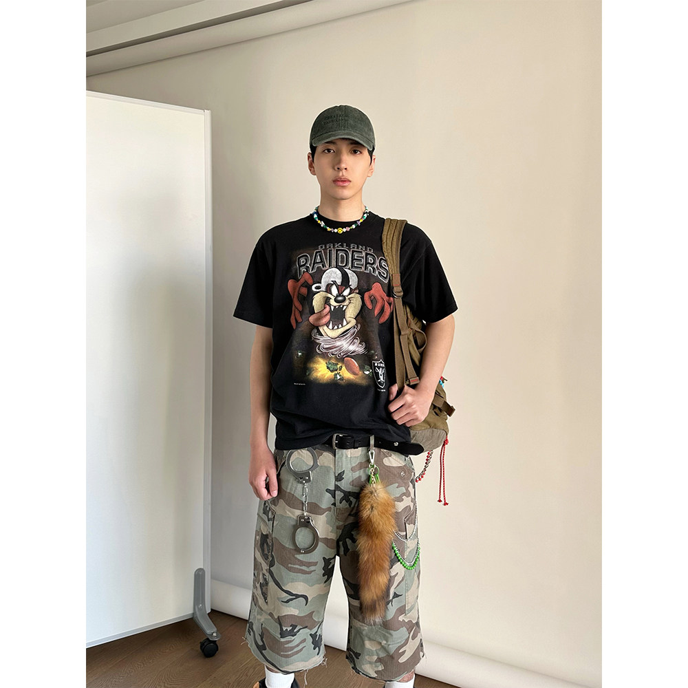 复古vintage欧美高街做旧短袖T恤