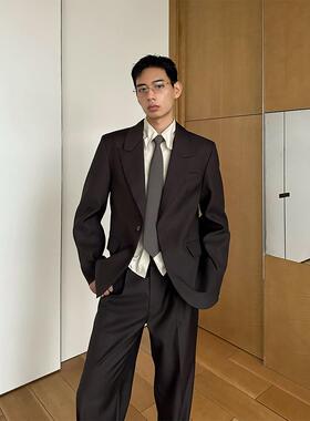 TRENDYWU 经典轻奢“南法”老钱羊毛立裁垫肩抗皱合身款西服外套