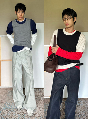 TRENDYWU 文艺简约“慕尼”三色撞色叠穿圆领中性亲肤基础百搭T恤