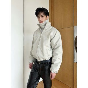 白玉灰3D充棉无缝包裹加厚bomber棉服 云雾 TRENDYWU 极简轻钱