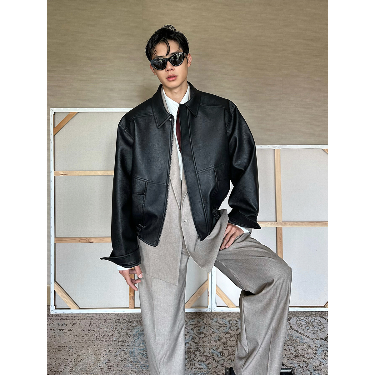 法式复古“张力”皮衣夹克