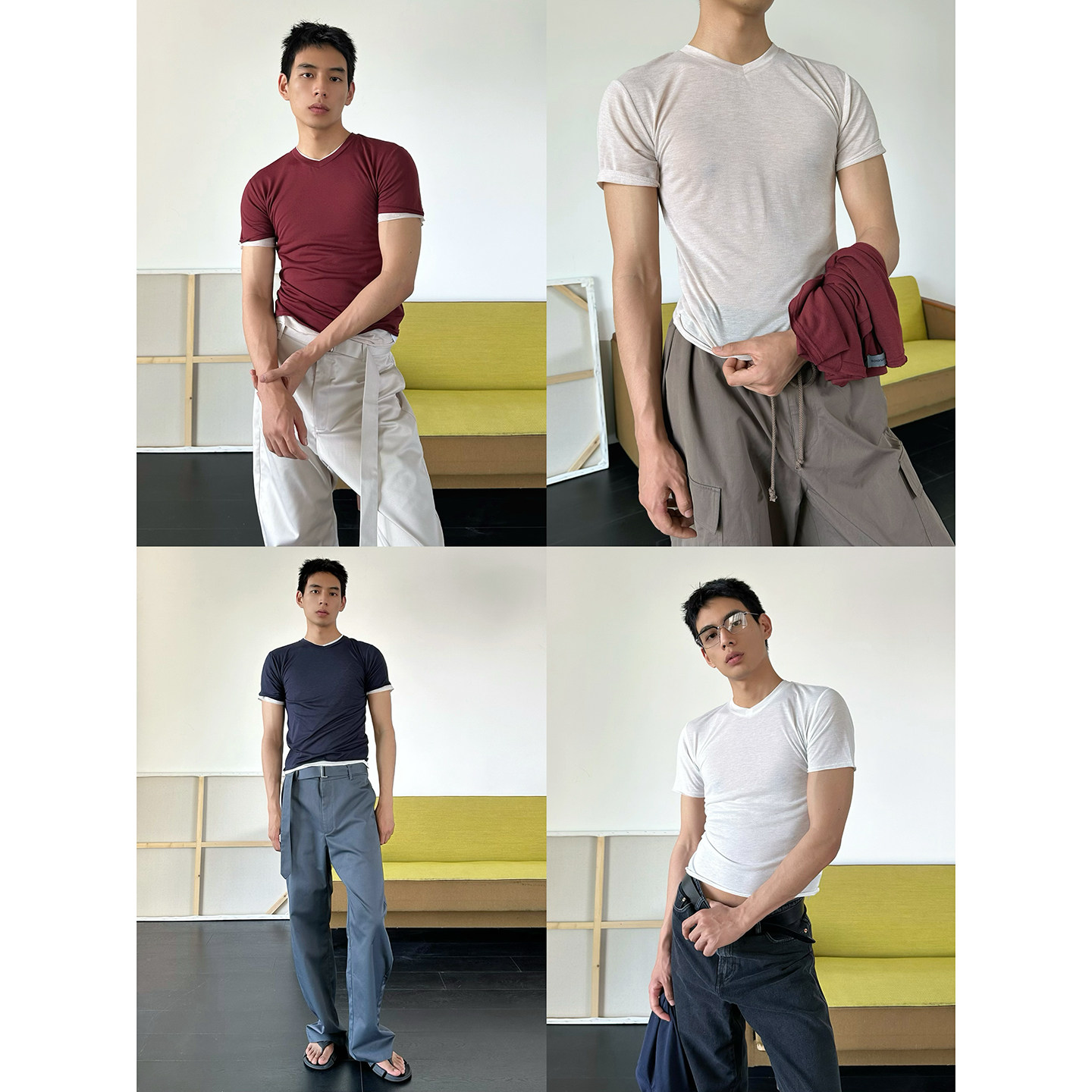 TRENDYWU静奢透纱V领短袖T恤