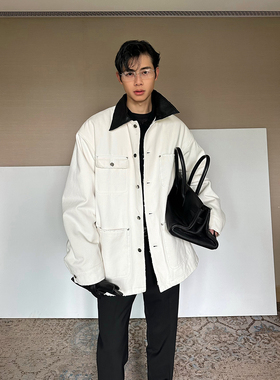 TRENDYWU 轻钱“巴恩”工装做旧水洗垫肩OV派克4D内胆充棉厚外套