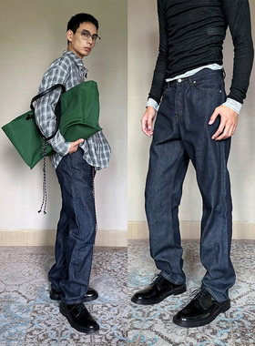 TRENDYWU 极简“静奢”水洗原色复古宽松质感直筒挺括休闲牛仔裤