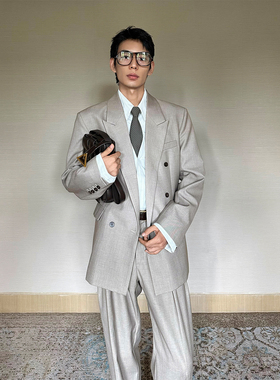 TRENDYWU 静奢新钱“伊夫”羊毛挺阔垫肩廓形经典双排扣西服外套