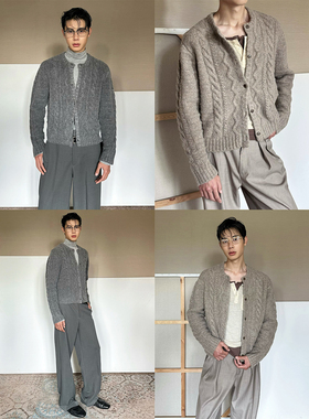 TRENDYWU 意式优雅“晚秋”粗线麻花文艺复古慵懒chic厚开衫毛衣