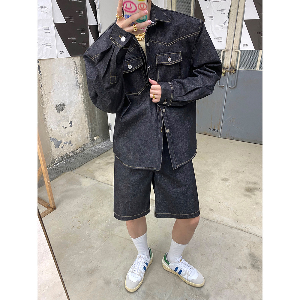 复古美式垫肩夹克牛仔衬衫新品