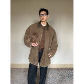 TRENDYWU 做旧巴恩帆布麻加厚中长棉服外套 工装 中古水洗 伐木