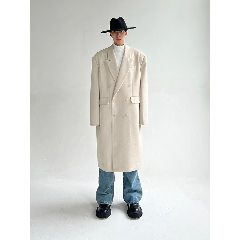 TRENDYWU秋冬气质人字纹大衣