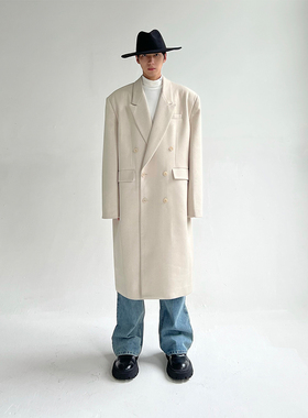 TRENDYWU 自制 新品法式经典人字纹呢料立裁廓形宽肩中性厚实大衣