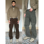 TRENDYWU 醋酸水洗做旧口袋厚棉直筒常青炮弹裤 复古美式 工业