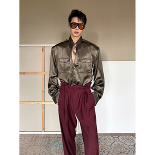 铜氨纤维绸缎廓形OV垫肩氛围都市衬衫 琉璃 纨绔静奢 TRENDYWU