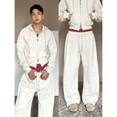 美式 卫衣弯刀卫裤 学院 TRENDYWU 秘鲁 海盐白棉叠层插肩袖 套装