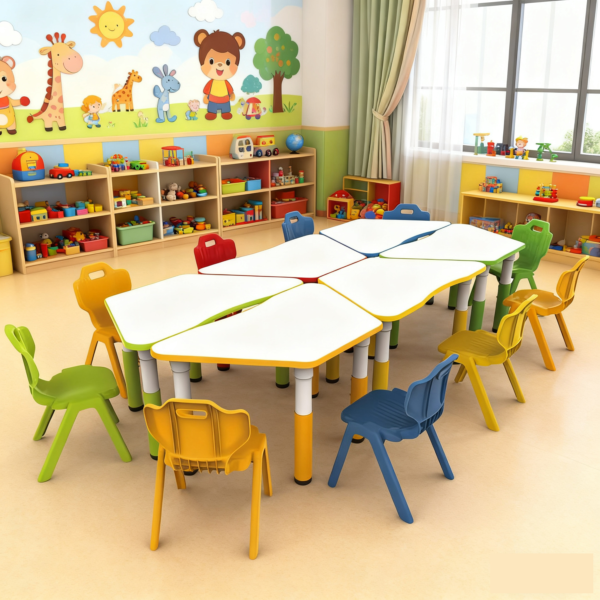 育才梯形桌六边形组合桌