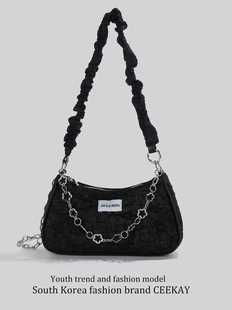 高级感褶皱腋下包包女2024新款 链条手提包百搭单肩斜跨包 潮时尚