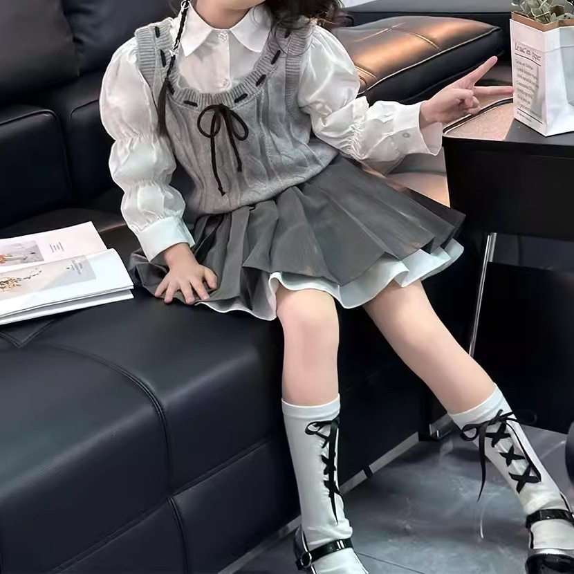 童春秋装jk儿童2026新款百褶裙洋气女孩学院风半身裙时髦西装短裙