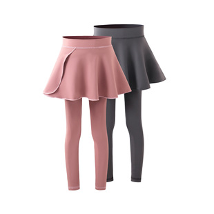 女童假两件裤子跑步网球瑜伽裤健身速干裤儿童羽毛球运动服训练裤